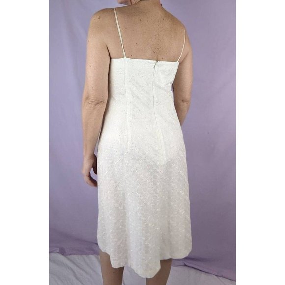 Vintage 1990s Talbot's Women's White Silk Winter Wedding Dress Snowflake Sequins - Picture 2 of 12